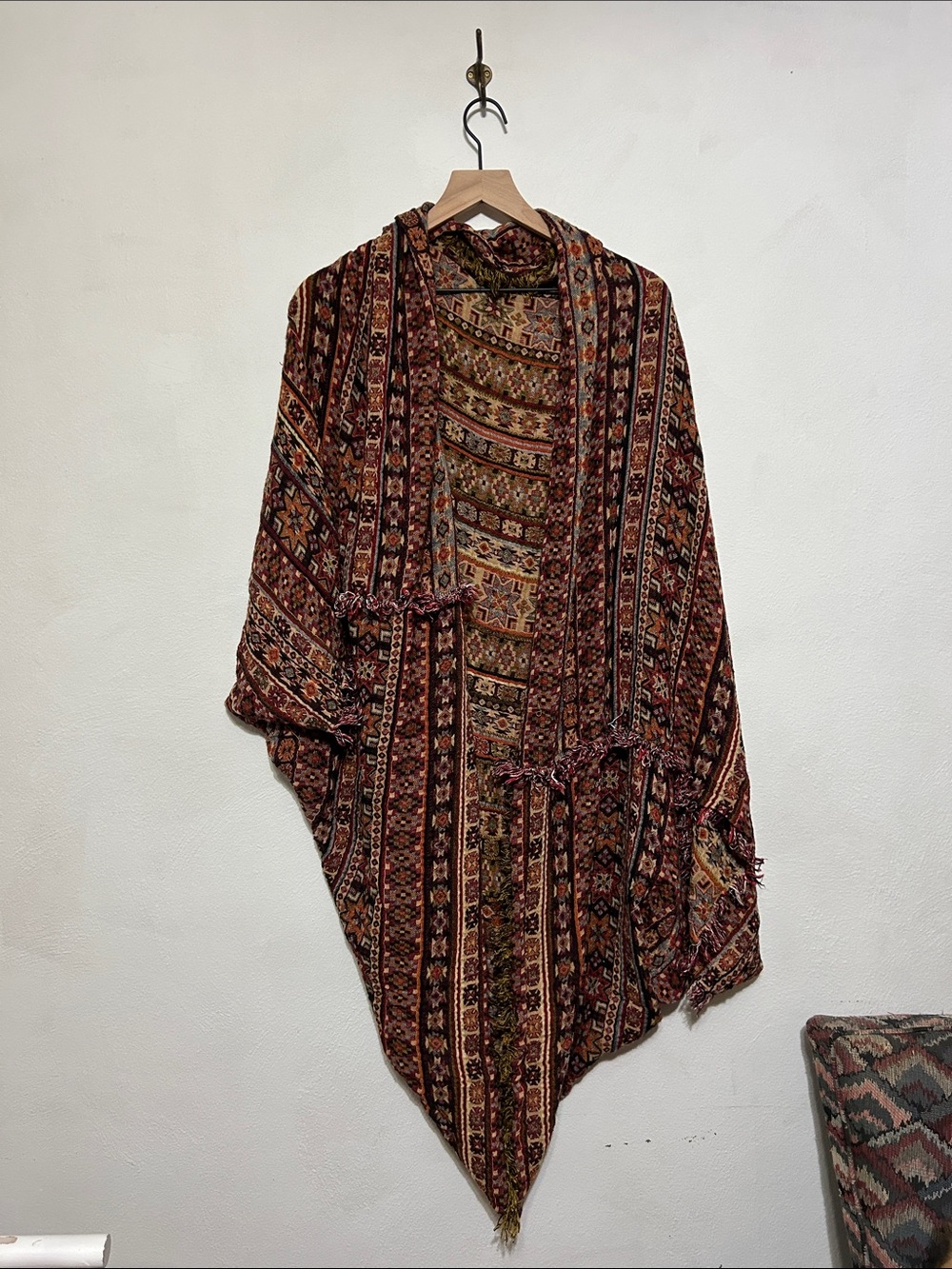 Free People Boho Woven Pattern Shawl Wrap Kimono Earth Tones